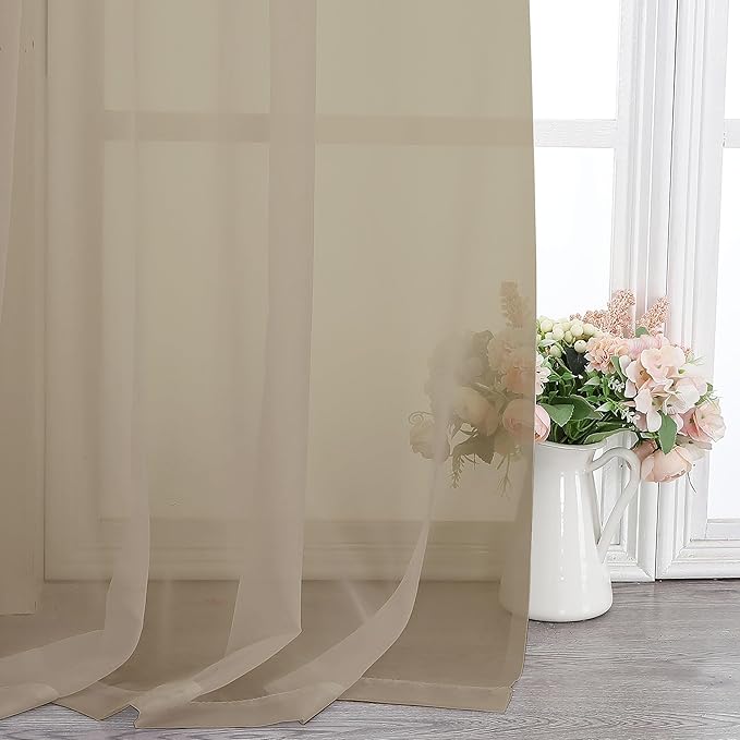 Chyhomenyc Taupe Sheer Curtains 72 Inch Length 2 Panels, Light Filtering Soft - Image 7
