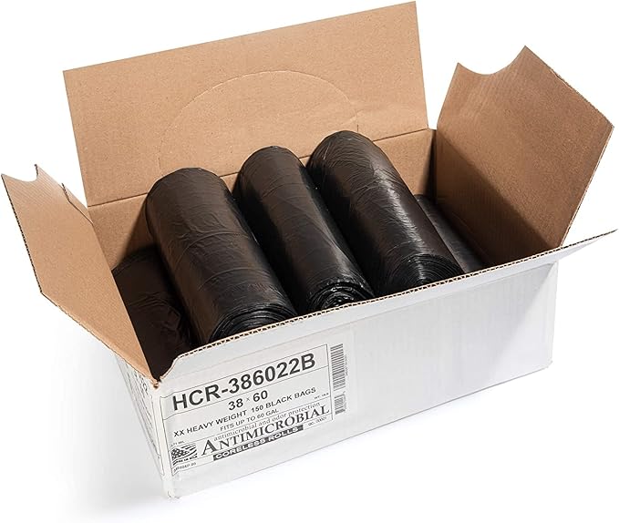 Aluf Plastics - 55-60 Gallon Black Trash Bags - 38" x 60" - 22 Microns Thick - Image 2