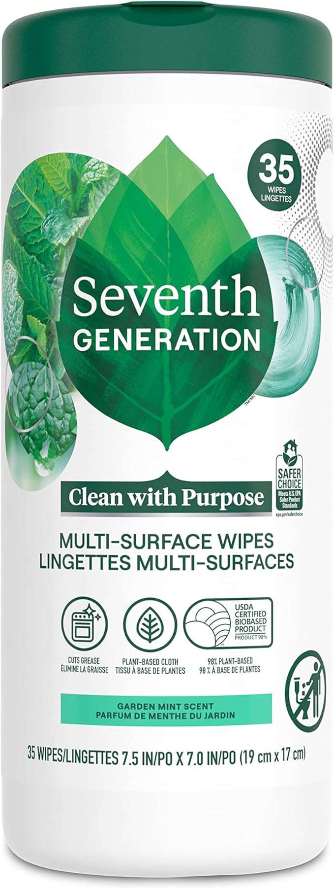 Seventh Generation Multi-Surface Cleaning Wipes, Garden Mint Scent, Cuts Grease by SeventhGeneration