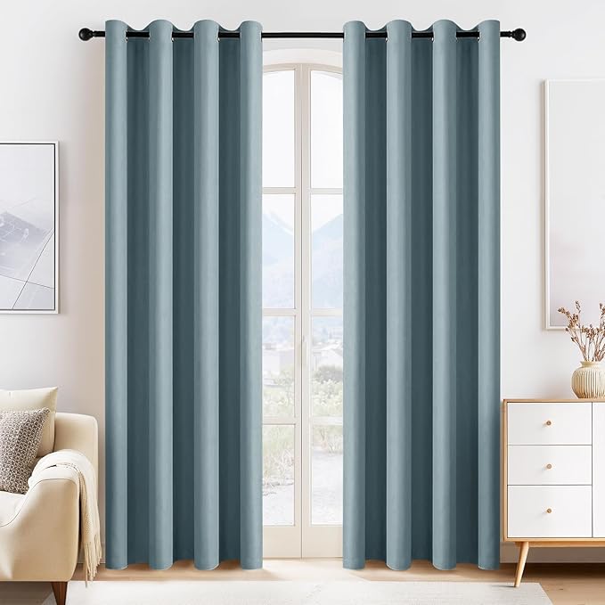PONY DANCE Dusty Blue Blackout Curtains 80 inch Long 2 Panels Set, Thermal by PONYDANCE