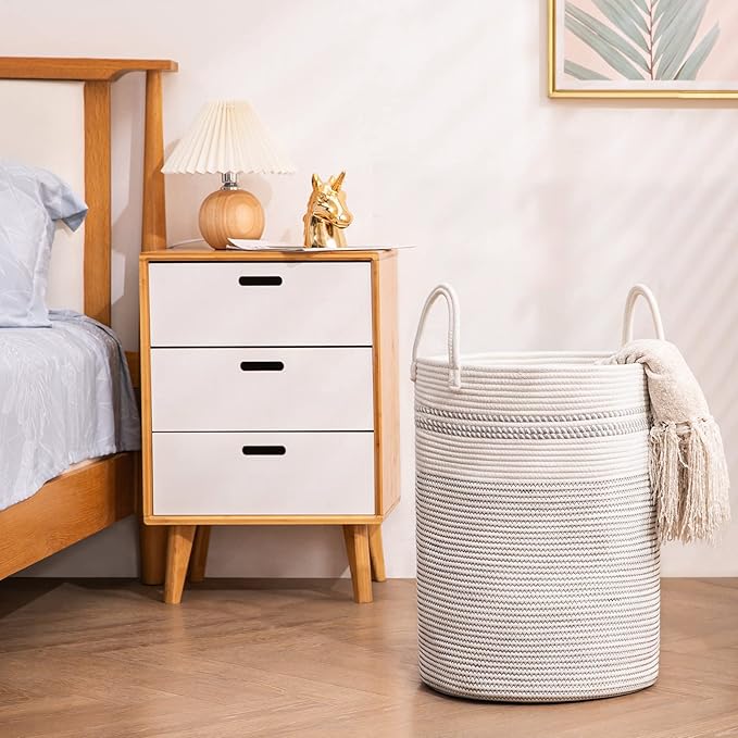 YOUDENOVA Woven Rope Laundry Hamper Basket, 58L Tall Luandry Basket, Baby - Image 8
