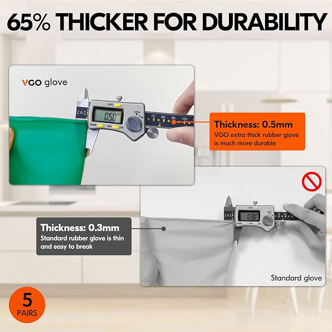 Vgo... 5-Pairs Reusable Household Gloves, Rubber Dishwashing gloves, Extra - Image 2