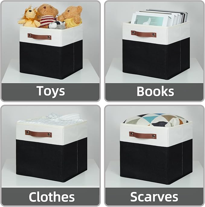 HNZIGE Cubes Storage Bins Set of 4, 11 x 11 Fabric Storage Cube Baskets - Image 4