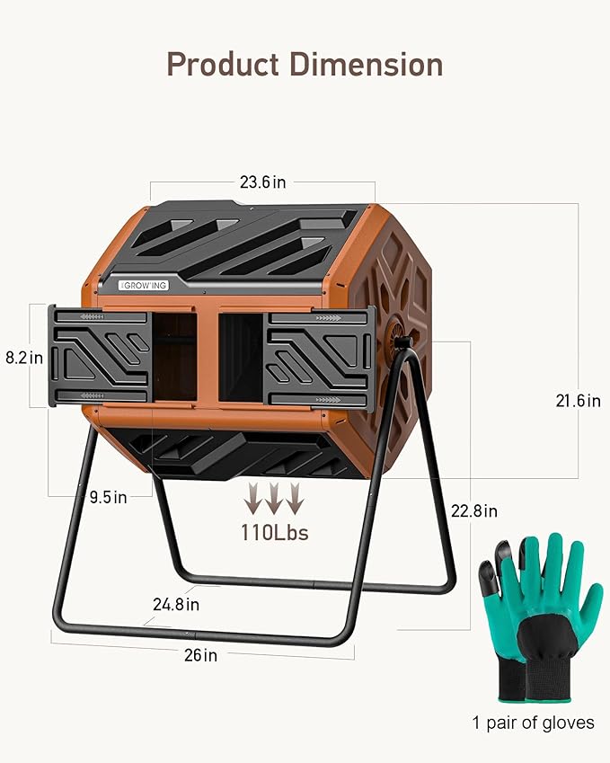 THEGROW'ING Updated 43 Gallon Compost Bin Outdoor, Fast Assemble Tumbling - Image 9