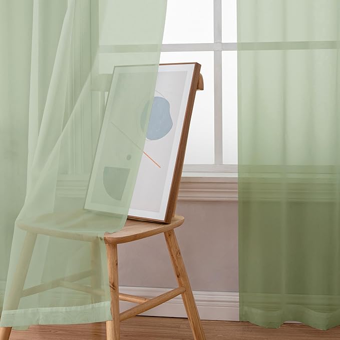 Chyhomenyc Light Green Sheer Curtains 36 inch Length 2 Panels Set, Light - Image 9