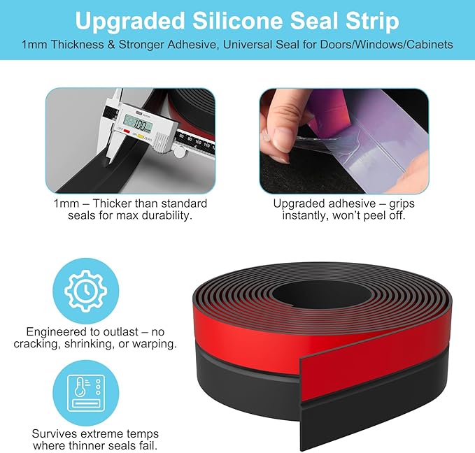 Heavy-Duty 20 ft x 2 in Weather Stripping, Door Draft Stopper Silicone Seal - Image 3