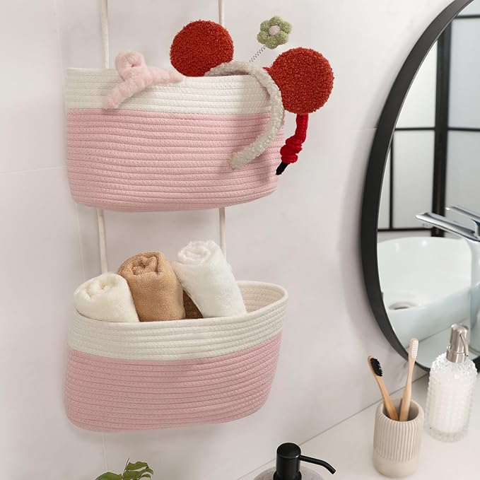 TeoKJ Over the Door Organizer, 3-Tier Woven Cotton Hanging Kitchen Baskets - Image 7