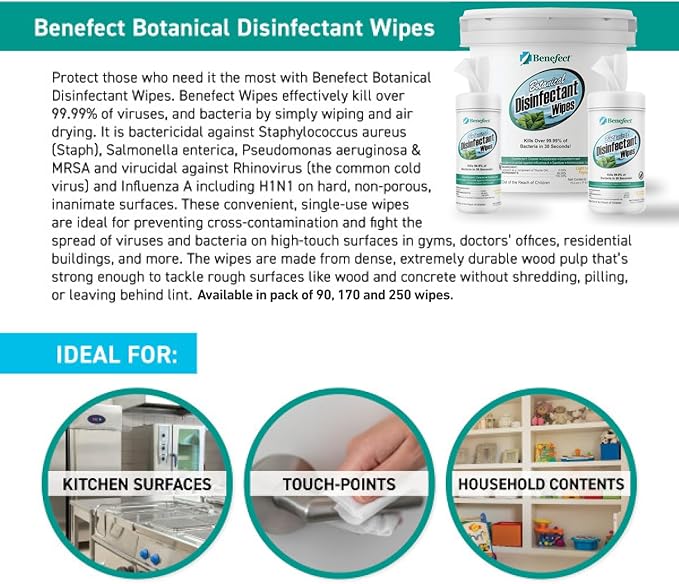 Benefect Botanical Disinfectant Wipes – 750 Sanitizing Wipes. 3 Pack of 250 - Image 3