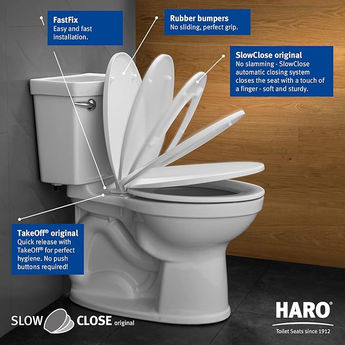HARO | ROUND Toilet Seat | Heavy-Duty up to 550 lbs Capacity | Slow-Close-Seat - Image 2