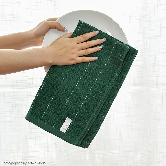 Artoid Mode Checkered Designed Cotton Green Terry Kitchen Dish Towels, 15x25 - Image 6