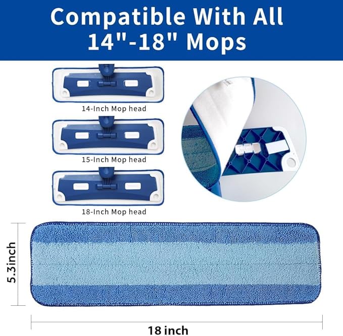 18 inch Mop Pads Refills, 3 Pack Microfiber Reusable Replacement Mop Pads Flat - Image 3