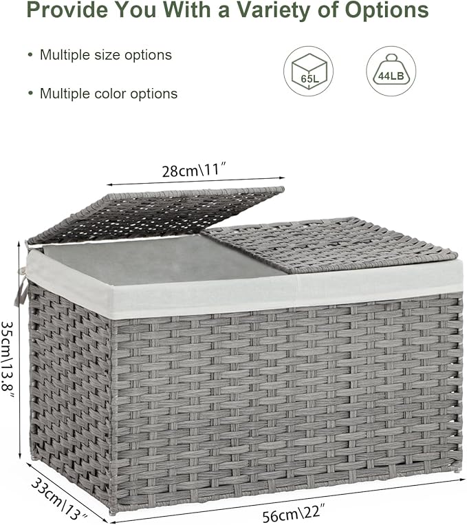 Storage Basket with Lid Rattan, Woven Storage Baskets with 2 Separate Lids - Image 4