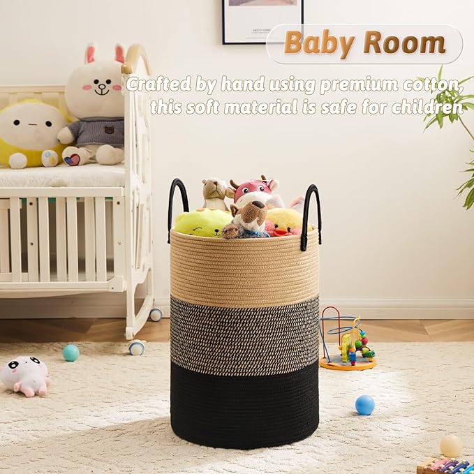 Laundry Basket, Woven Cotton Rope Laundry Hamper, 100L - Image 3