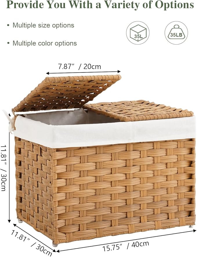 Storage Basket with Lid Woven Wicker Baskets with 2 Separate Lid, 9.2 Gallon - Image 3