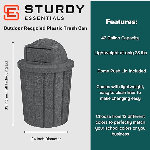 42 Gallon Slated Circle 100% Recycled Plastic Heavy Duty Outdoor Trash Can - Image 2