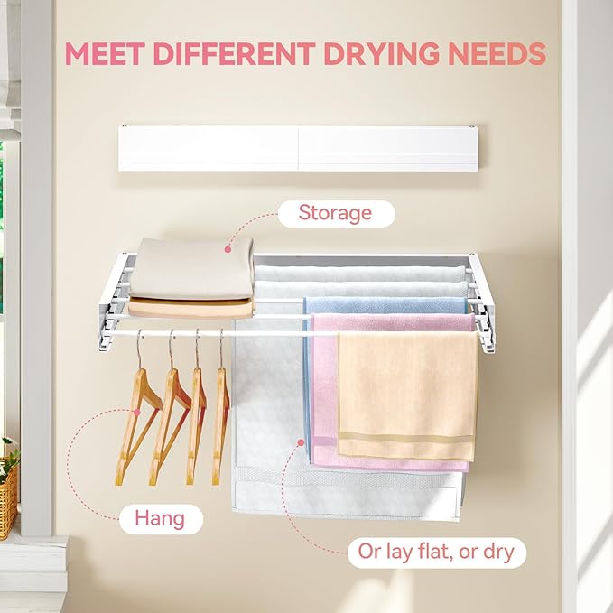 APEXCHASER Wall Mounted Clothes Drying Rack, Laundry Drying Rack Retractable - Image 6