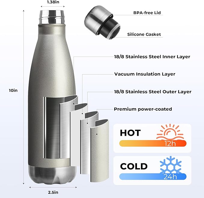 MEWAY 17oz Sport Water Bottle 8 Pack Vacuum Insulated Stainless Steel - Image 2