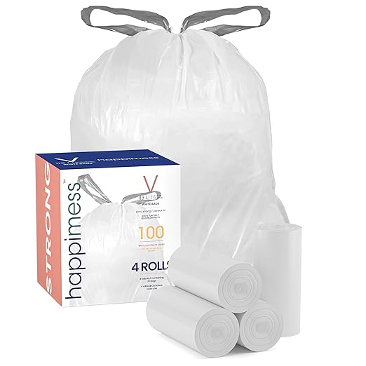 happimess HPM3000V-WHITE 30 Gallon Drawstring Unscented Trash Can Liner by Happimess
