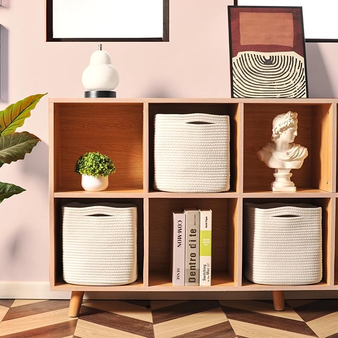 11 Inch Cube Storage Bins, Organizer Bins, Woven Cotton Rope Baskets - Image 2