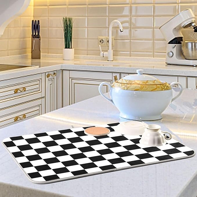 Black White Chessboard Dish Drying Mat - Image 6