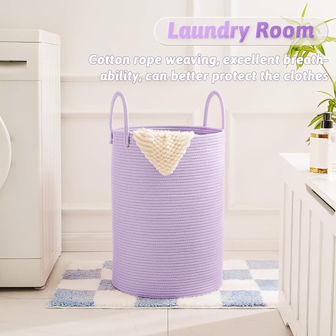 Laundry Basket, Woven Cotton Rope Laundry Hamper, 60L - Image 5