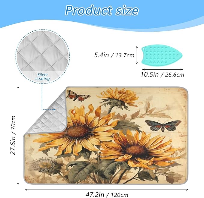 Retro Sunflowers and Butterflies Ironing Mat Thickened Ironing Blanket Travel - Image 2