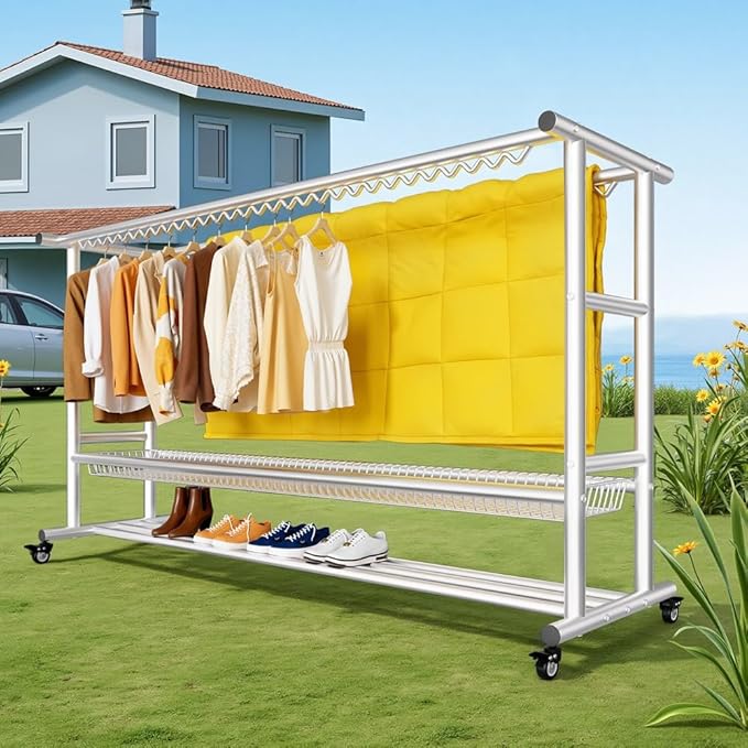 Clothes Drying Rack with Windproof Hooks, 63 inch Drying Rack Clothing Indoor - Image 7