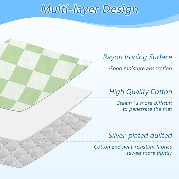 Checkered Mint Green White Plaid Ironing Mat - Image 4
