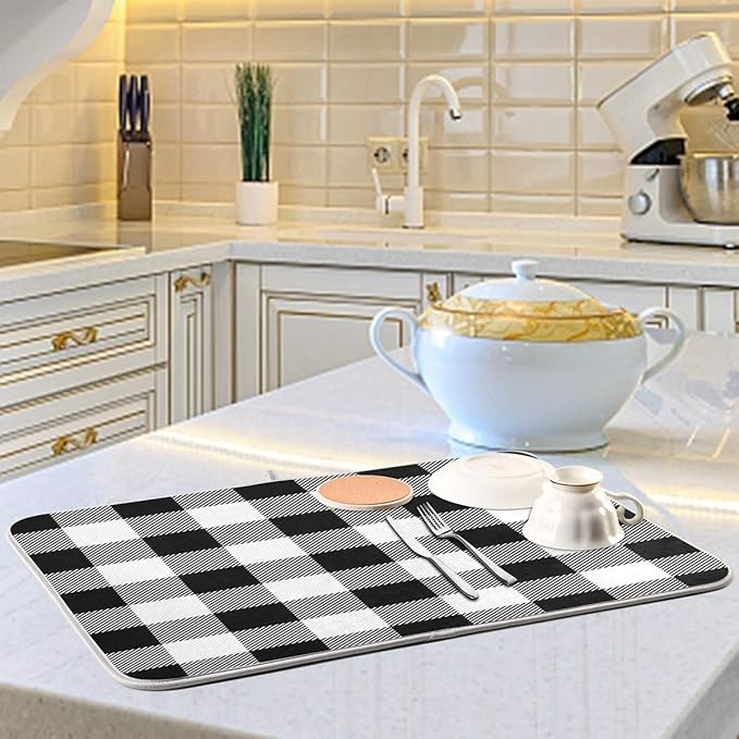 White and Black Buffalo Plaid Dish Drying Mat 16x18 - Image 6