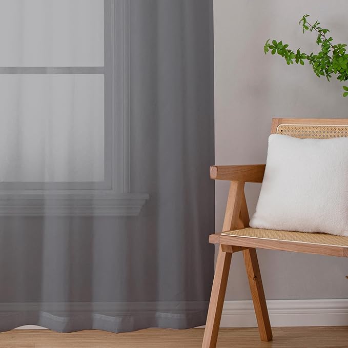 Chyhomenyc Sheer Charcoal Grey Curtains 90 inches Long 2 Panels, Light - Image 6