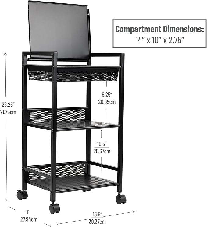 Mind Reader Cart with Covered Compartment, Office Organizer, 15.5" L x 11" W x - Image 3