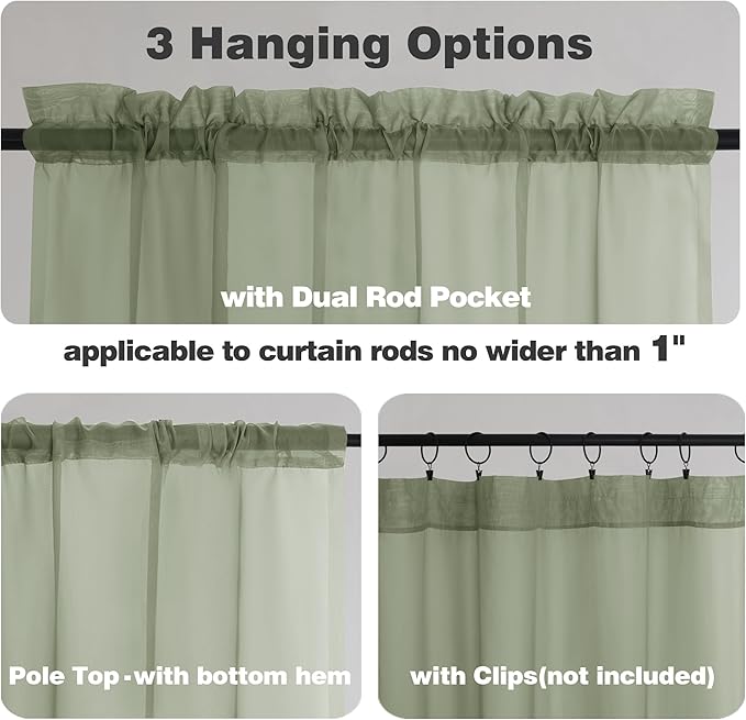 Chyhomenyc Extra Long Sage Green Sheer Curtains 144 inch 2 Panels, Translucent - Image 3