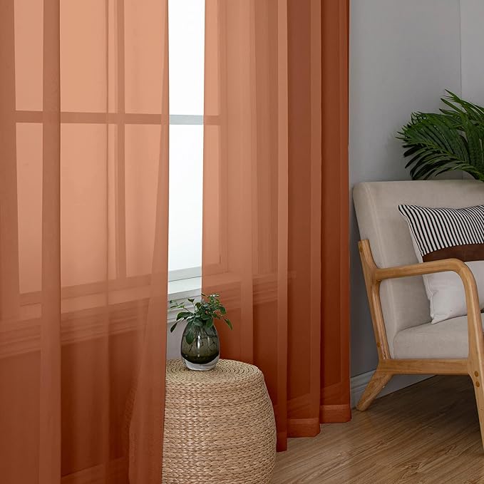 Chyhomenyc Orange Sheer Curtains 72 Inch Length 2 Panels, Light Filtering Soft - Image 6