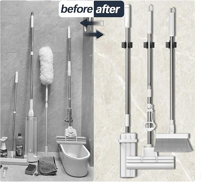 3-H Stainless Steel Broom Holder Wall Mount 6-Pack- Heavy Duty Mop Organizer - Image 6