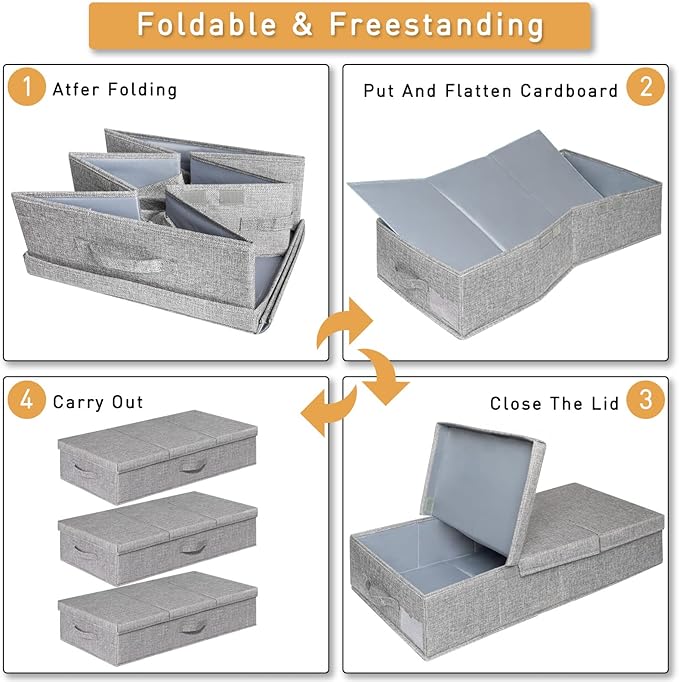 punemi Under Bed Storage Containers, Long Flat Firm Sides Underbed Organization - Image 9