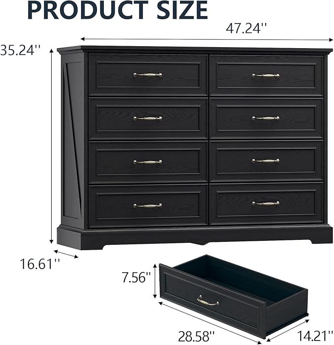 8 Drawer Dresser for Bedroom, Rustic Farmhouse Dresser - Image 2