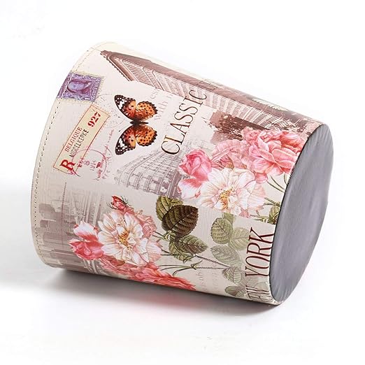 PU Leather Small Trash Can Wastebasket, Round Garbage Container Basket - Image 6