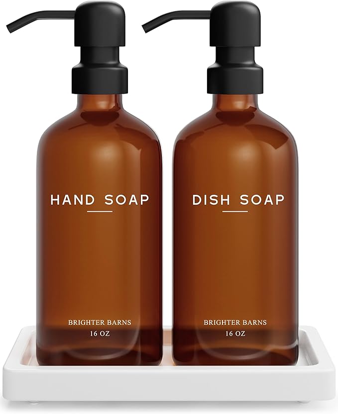 Amber Glass Hand and Dish Soap Dispenser Set by Brighter Barns by BrighterBarns