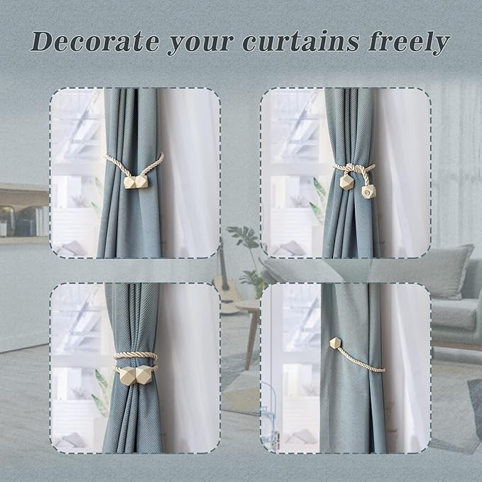 Hion Magnetic Curtain Tiebacks Beige 2pcs, Curtain Tiebacks Buckles Holdbacks - Image 4