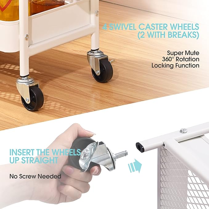 TOOLF 3-Tier Rolling Cart, Metal Utility Storage Cart - Image 3