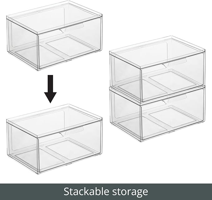 mDesign Plastic Wide Stackable Kitchen Storage Organizer Bin Containers - Image 5