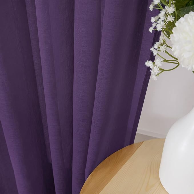 Tollpiz Short Sheer Curtains Linen Textured Living Room Curtain Sheers Light - Image 3