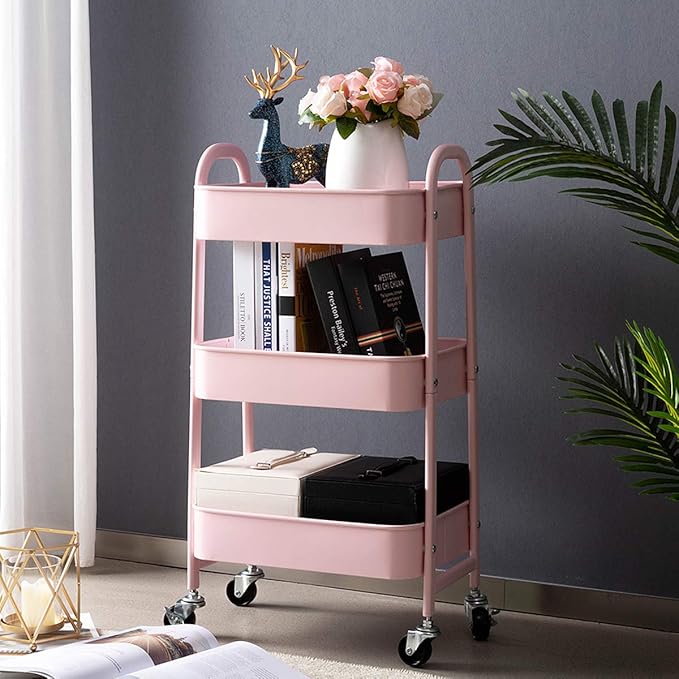 AGTEK Makeup Cart, Movable Rolling Organizer Cart, 3 Tier Metal Utility Cart - Image 2