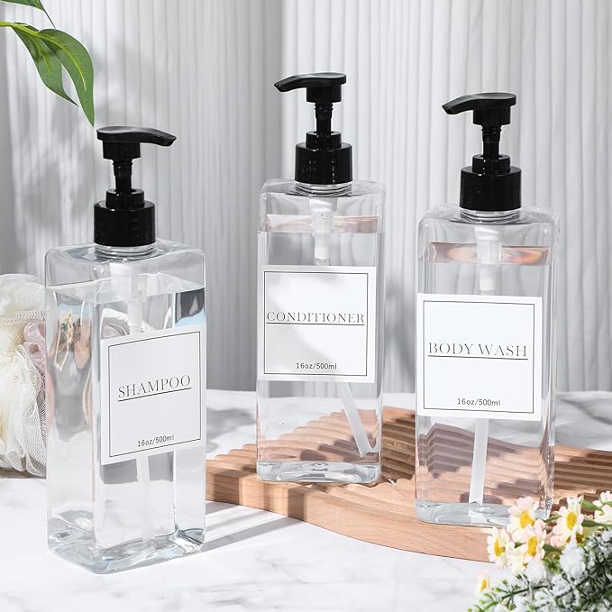 Tanlade 6 Pcs Shampoo and Conditioner Dispenser Bottles 16oz Modern Shower Soap - Image 5