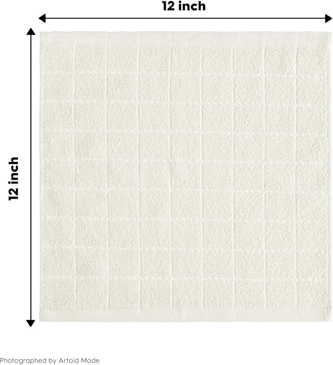 Artoid Mode Checkered Designed Cotton Beige Terry Kitchen Dish Cloths, 12x12 - Image 7