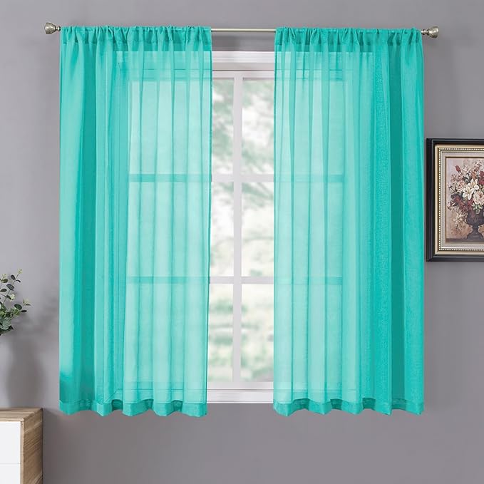 Tollpiz Short Sheer Curtain Linen Textured Bedroom Curtains Sheer Light by Tollpiz