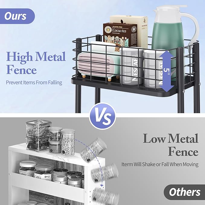 KINGRACK 3 Tier Rolling Cart, Metal Mobile Storage Shelf - Image 4