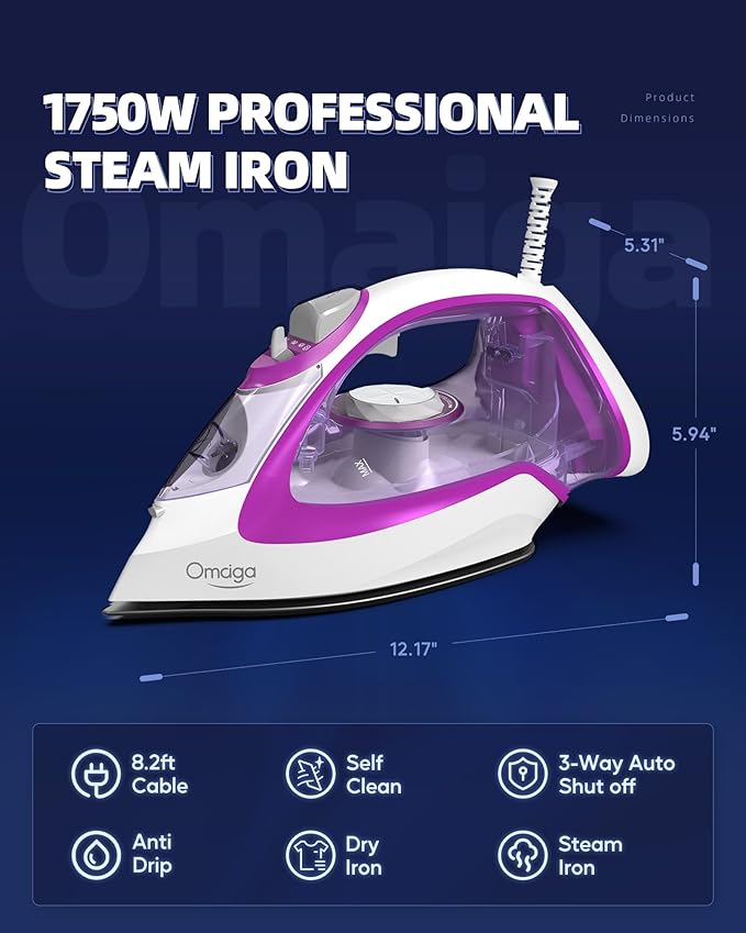 Steam Iron for Clothes, 1750W Iron - Image 6