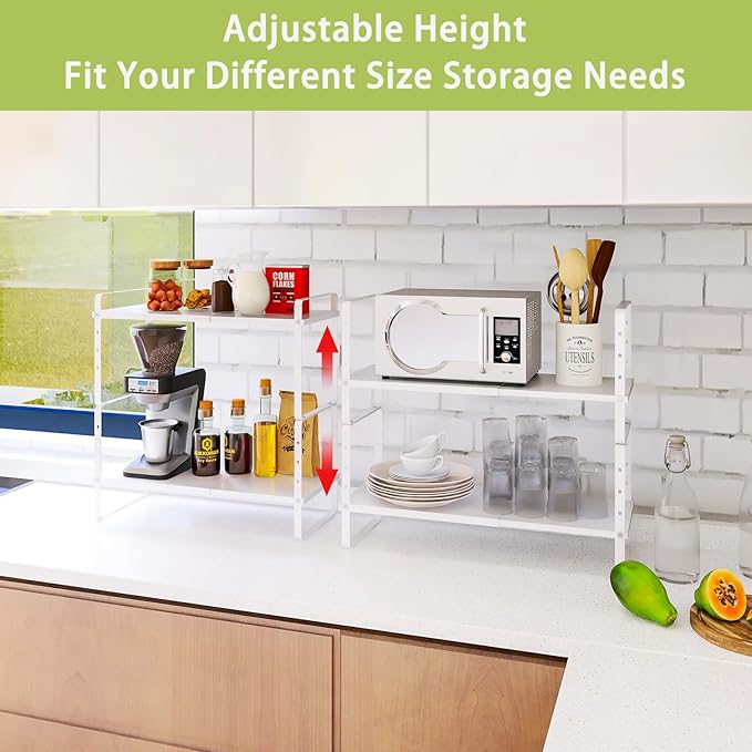 Expandable Cabinet Shelf Organizer Rack, Stackable Kitchen Counter Storage - Image 2