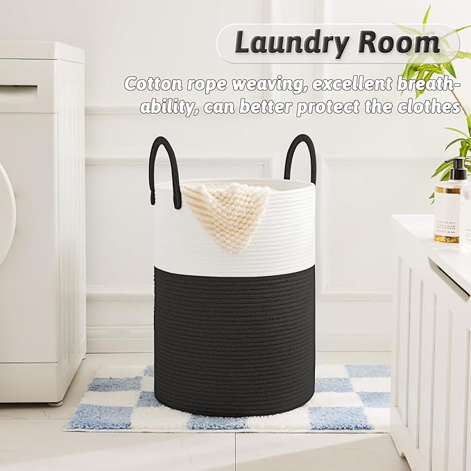 Laundry Basket, Woven Cotton Rope Laundry Hamper, 100L - Image 2